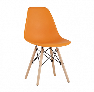 Стул Eames с жестким сиденьем (деревянный каркас) (упак. 4шт) оранжевый, ножки светлое дерево-1